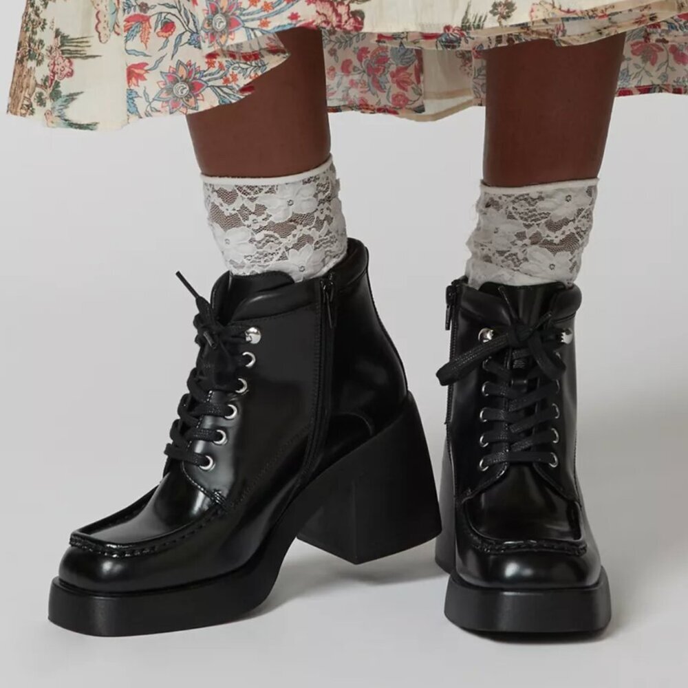 Vagabond Brooke Black Leather Chunky Heel Lace Up Ankle Boot EU 38